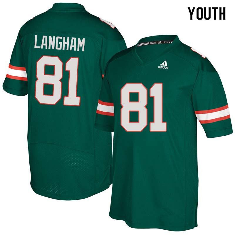 Youth Miami Hurricanes #81 Darrell Langham College Football Jerseys Sale-Green - Click Image to Close